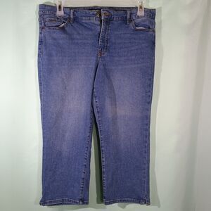 Women’s Cropped Straight Leg Jeans – Medium Wash Stretch Denim Capri Pants